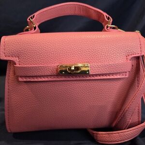 Pink Leather Top-Handle Crossbody Bag